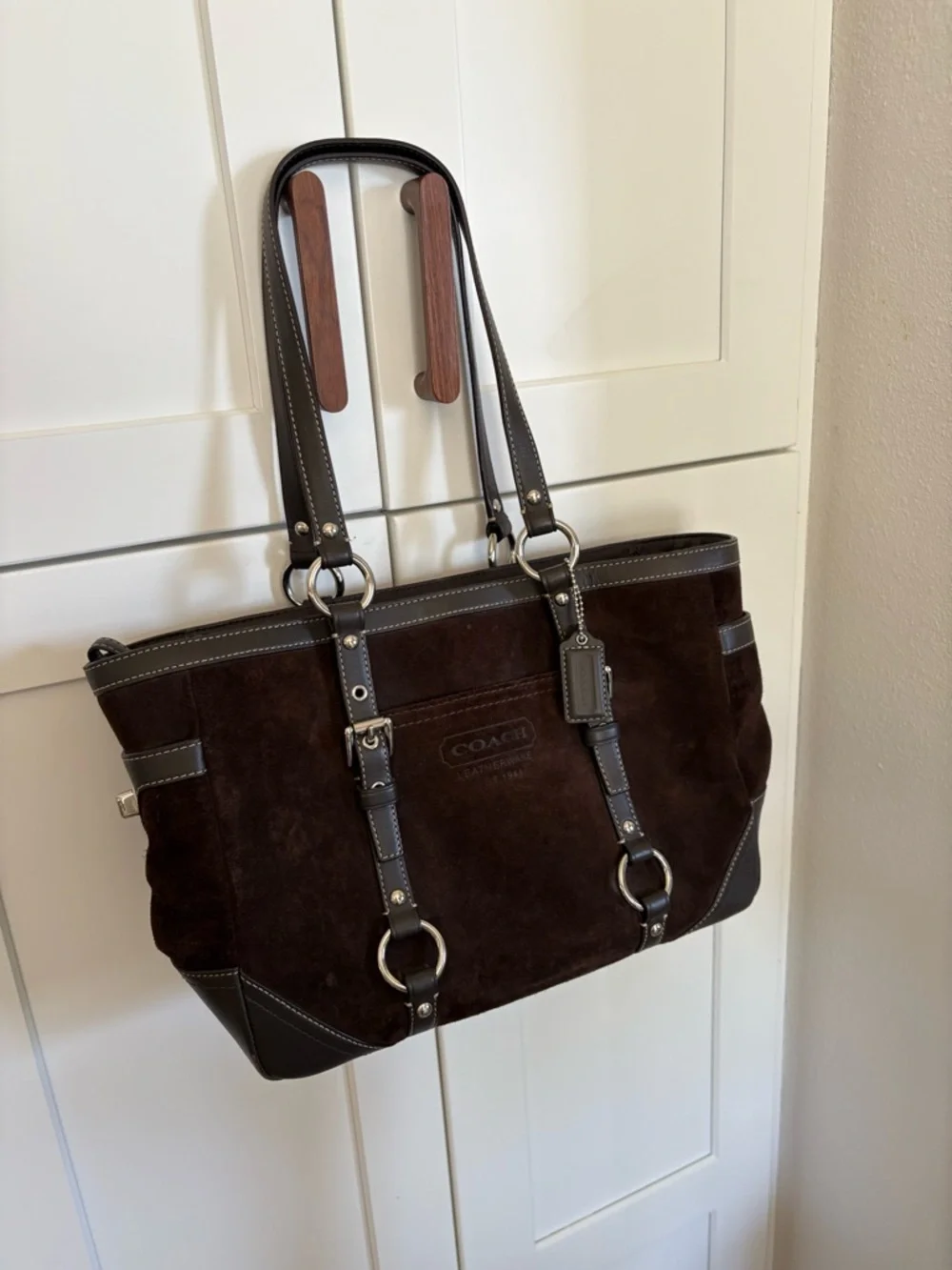 COACH Dark Brown Suede Shoulder Tote